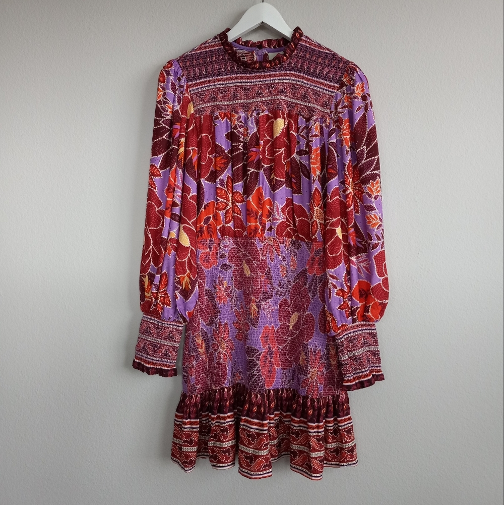 Farm Rio Sweet Floral Long Sleeve Mini Dress L - Picture 5 of 16